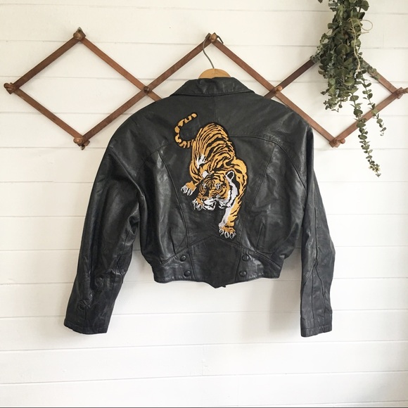 leather jacket with tiger on the back